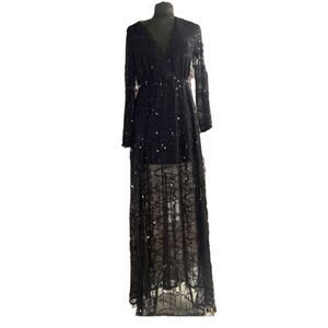 Miss Ord Sequined Black Maxi Dress, Size M, Black Sequins